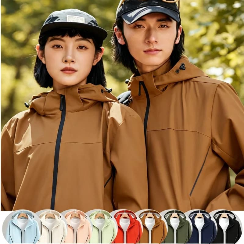 New Hooded Men Clothing Windbreaker Waterproof Zipper‑Pocket Outdoor Windproof Hiking Camping Softshell Jacket Long-Sleeved Tops