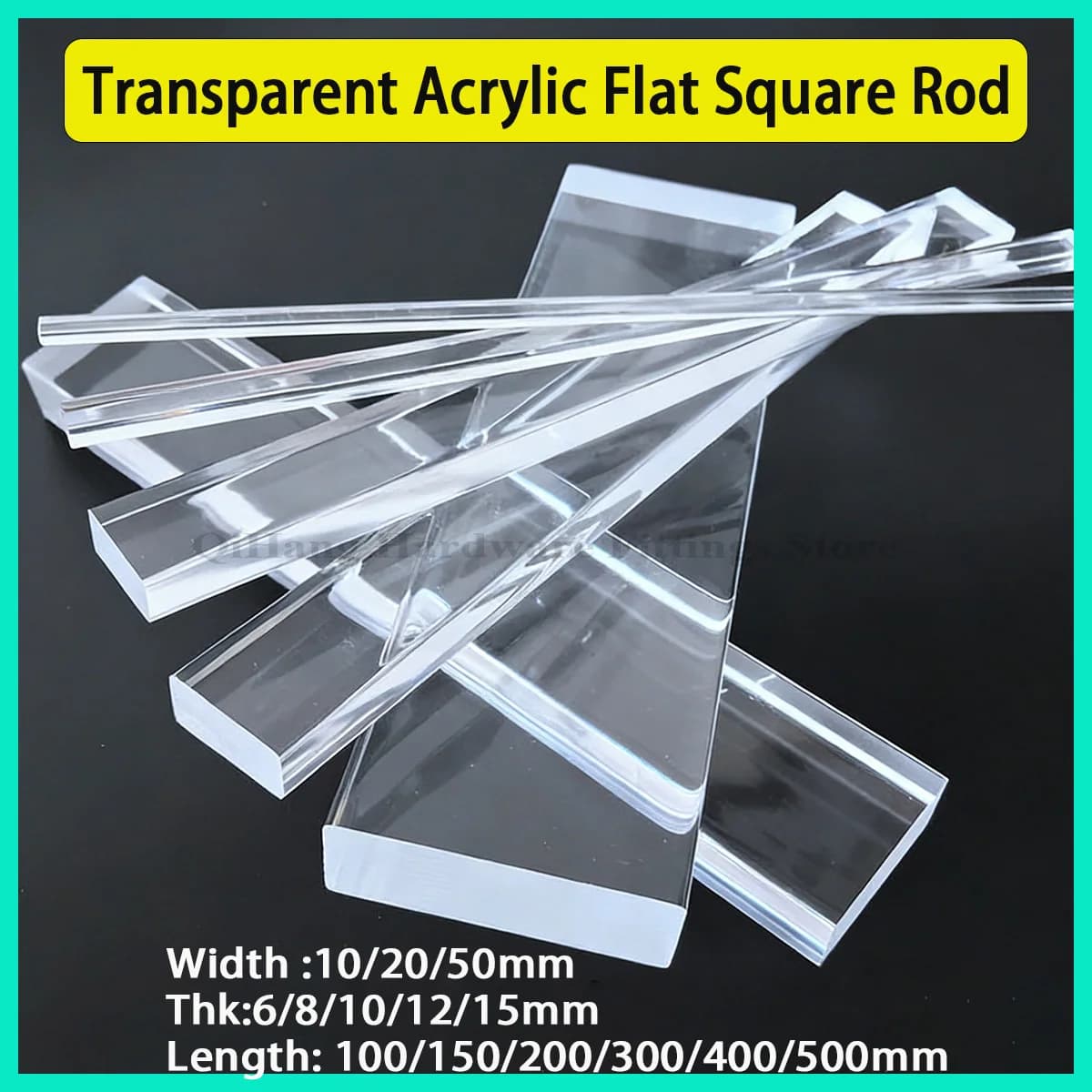 2Pcs Transparent Acrylic Flat Square Rod, 100-500mm Length, Extruded Plexiglass Bar, Custom Cut, DIY Craft Material