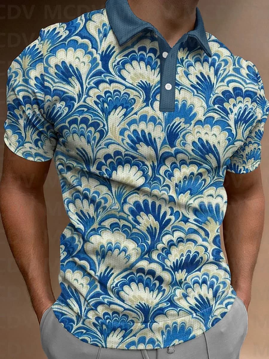 Art Curve Pattern Print Casual Loose Short-Sleeved Polo Shirt Oversized Shirt Man Clothing Polo shirt for men