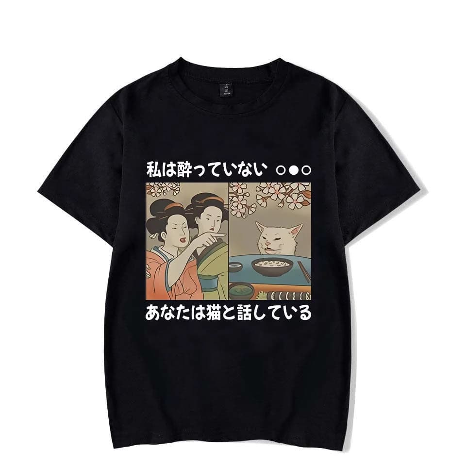 2025 Japanese Style Cartoon Cat T-shirt Summer Harajuku Kawaii Cat Print Short Sleeved T-shirt Harajuku Y2K Top Retro Streetwear