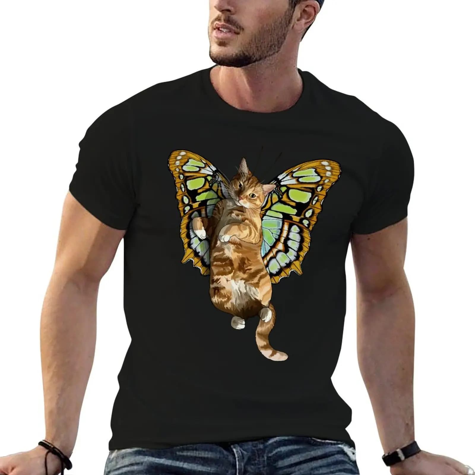 Malachite Ginger Tabby Butterfly Cat T-Shirt animal prinfor boys cotton man t-shirts shirts graphic tee men