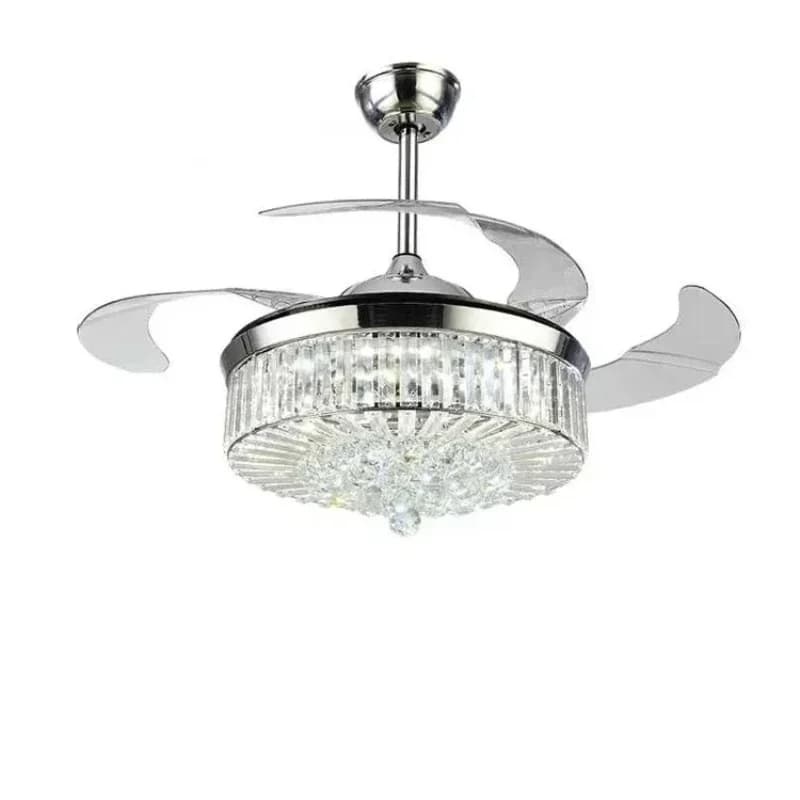 Bedroom Living Room Crystal Ceiling Fan with Light Remote Control Modern Dimmable Fan Invisible Retractable Chandelier