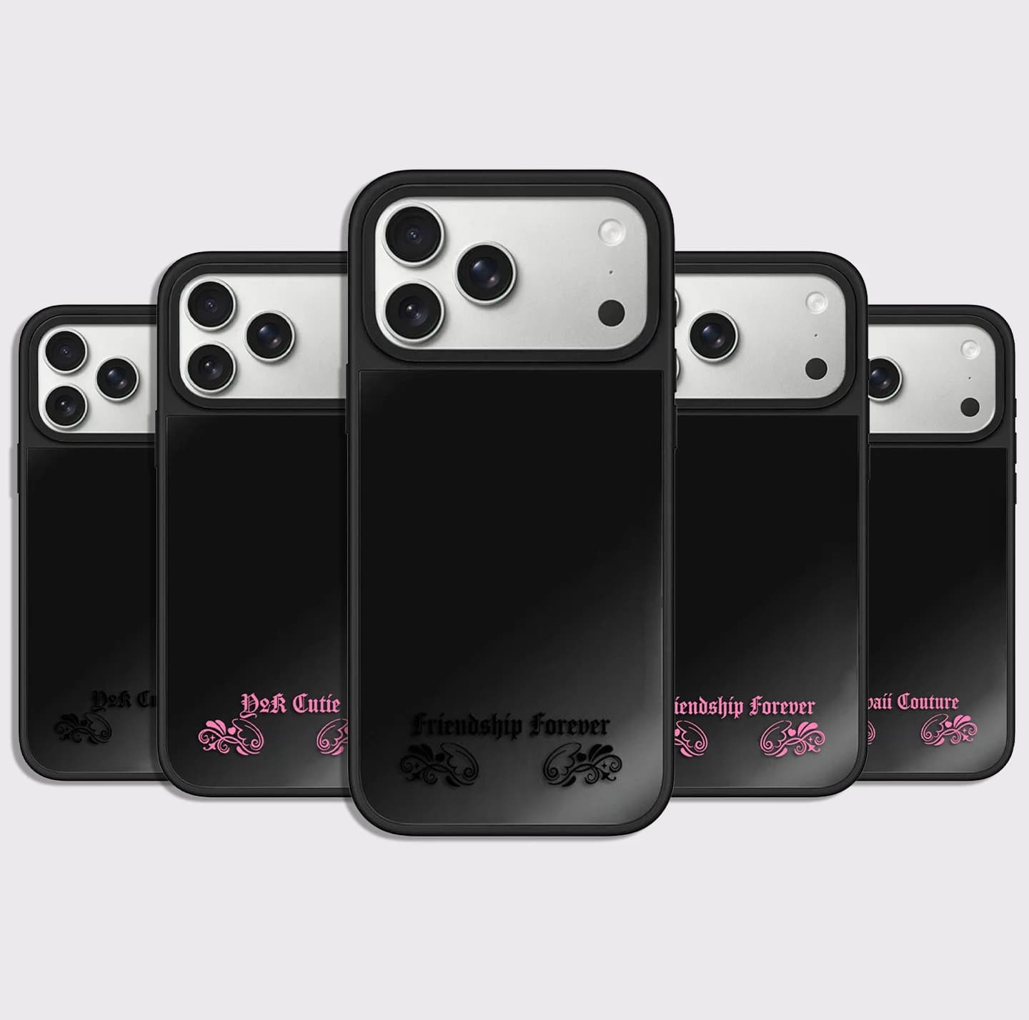 Cartoon Cute Friendship Letters Black Mirror Surface Magnetic Phone Case Cover for IPhone 15 16 17 18 Pro Max Case