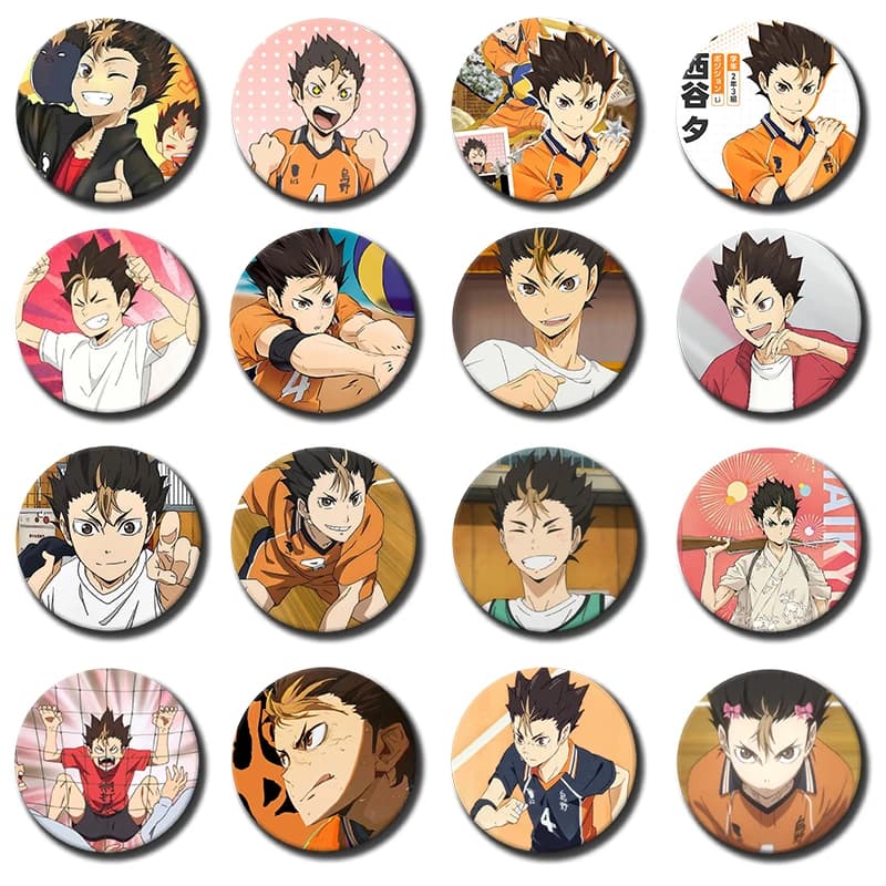 58mm Anime Role Play Round Pins Cartoon Character Yū Nishinoya Badges Tinplate Brooches for Clothes Decoration Accessories Gifts