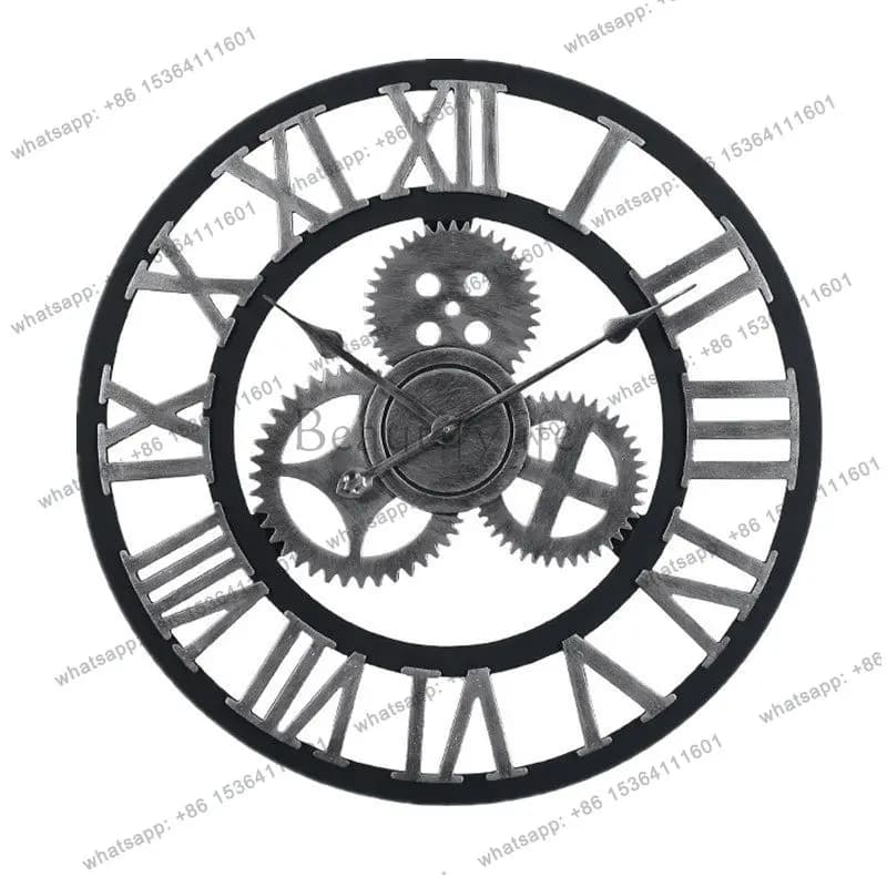 American retro old gear wall clock wooden creative wall clock industrial wind clock