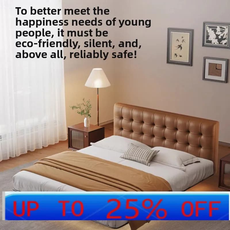 LH stainless steel suspended leather bed master bedroom high-end simple retro minimalist double