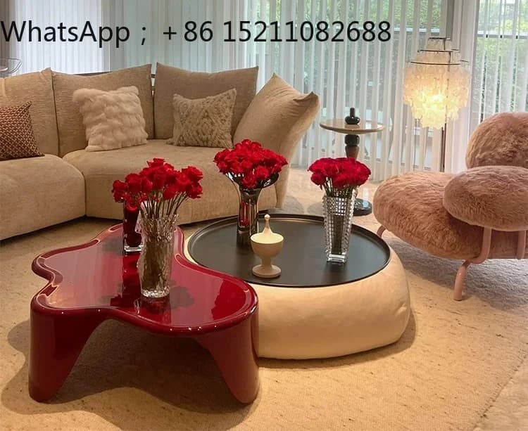 SCY living room household post-modern wabi-sabi wind coffee table pebble red special-shaped oval cloud coffee table combination