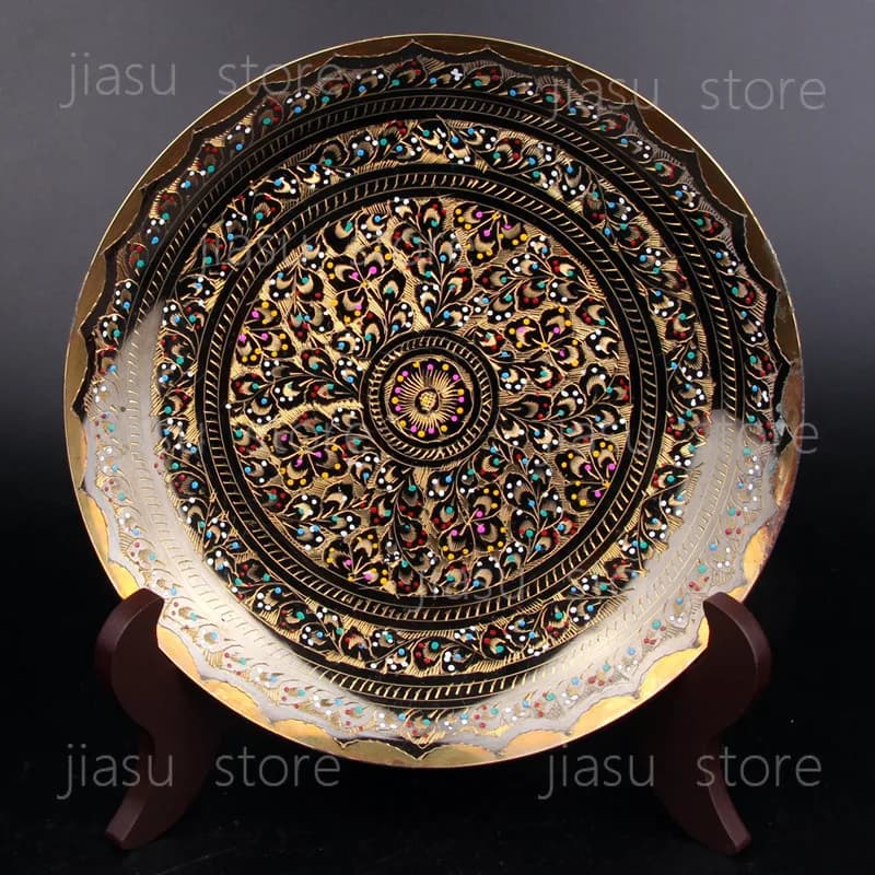 Antique Brass Wall Plate Handcrafted Colorful Dot Copper Platter Home Hotel Lobby Entrance Desktop Ornament