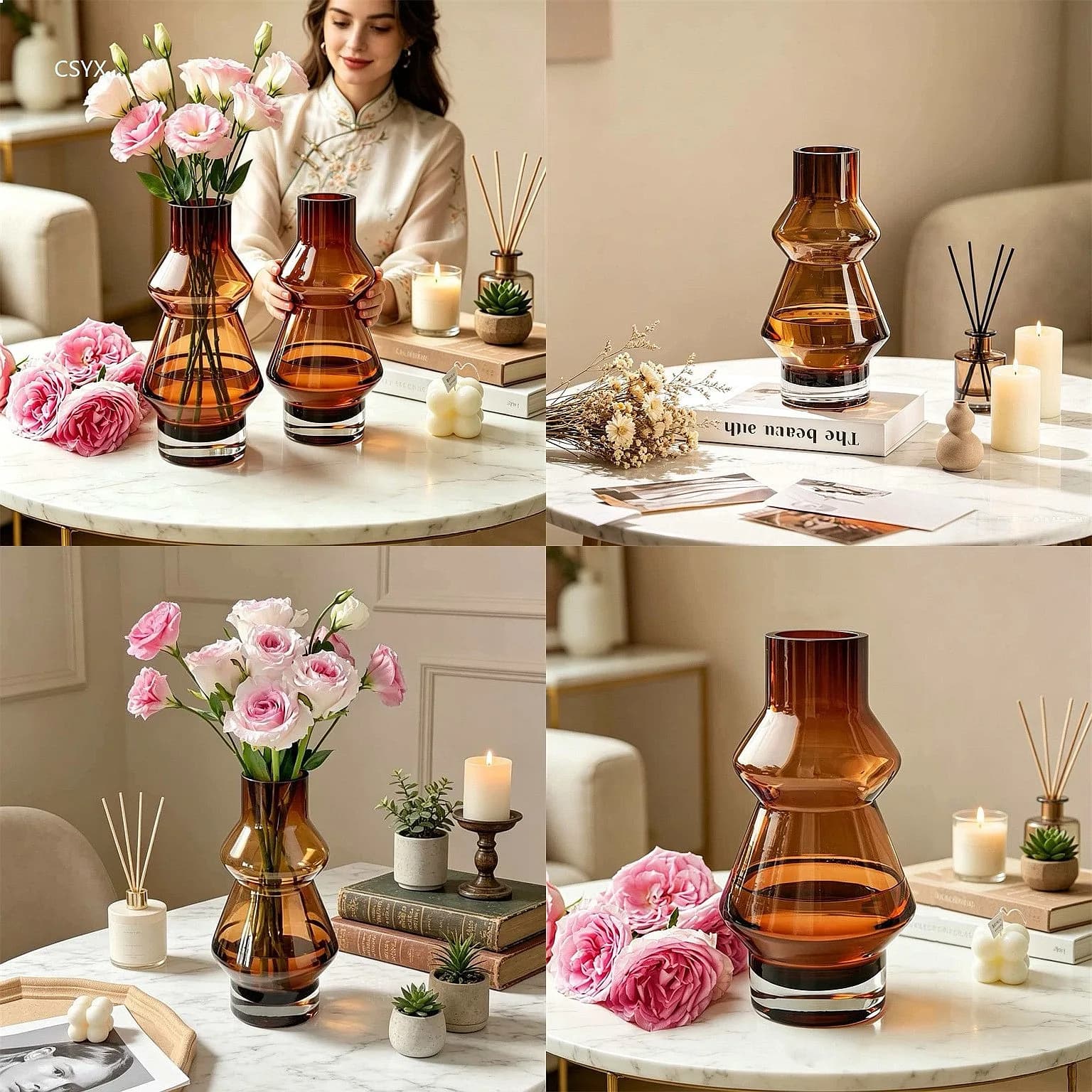 Isc Style Vase Luxury Glass Flower Vase Decorative Centerpiece for Living Room Table Decor Wholesale