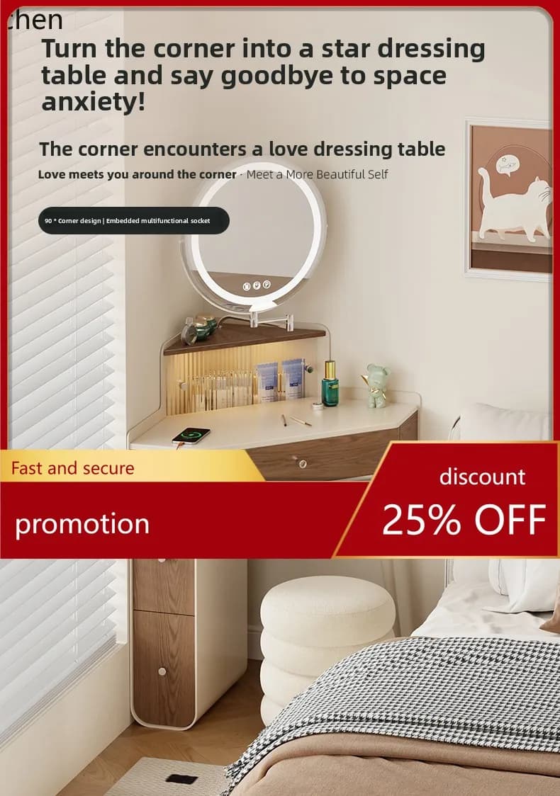 HXL Triangular Corner Dressing Table Storage Cabinet Integrated Bedside Corner Makeup Table Small