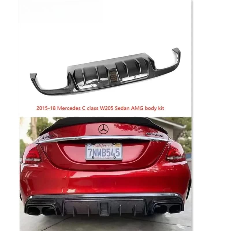 Rear Diffuser Spoiler For Mercedes BENZ W205 C63 Sport 4 Door C180 C250 2015-2018 B Carbon Fiber Car Read Bumper