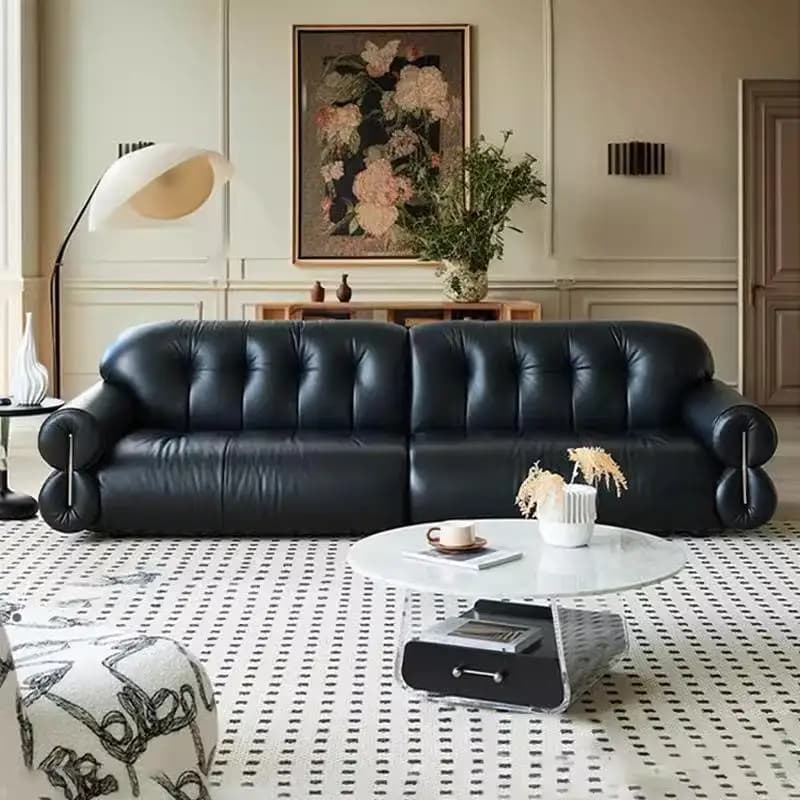 Modern Living Room Sofa Set With Comfort Cushions And Genuine Leather Upholstery For Family Seating And Home Lounge Use