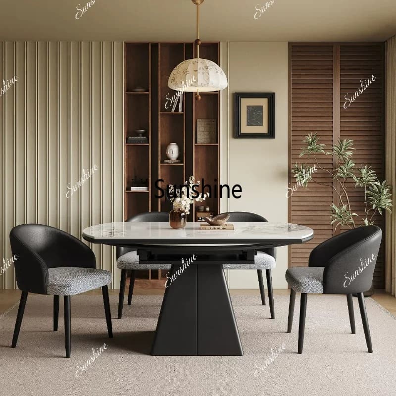 Full support rock slab dining table retractable folding square and round dual-purpose dining tableTJ