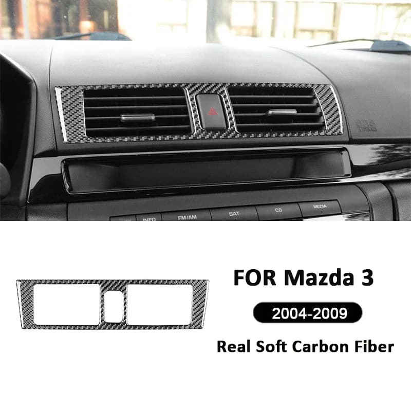 For Mazda 3 2004-2009 Accessories Carbon Fiber Car Center Console Air Conditioning Outlet Vent Trim Frame Decoration Sticker