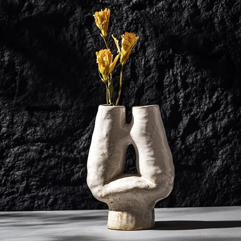 CAPIRON Double Mouth H Vase Ceramic Porcelain Nordic Boho Wabi-sabi Decorative Flowerpot for Dried Flower Pampas Grass Office