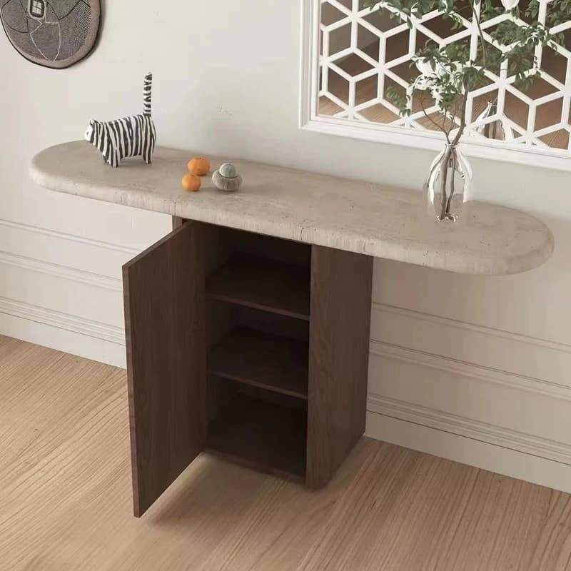 Light beige travertine entrance table, beige marble coffee table, white entrance table, marble