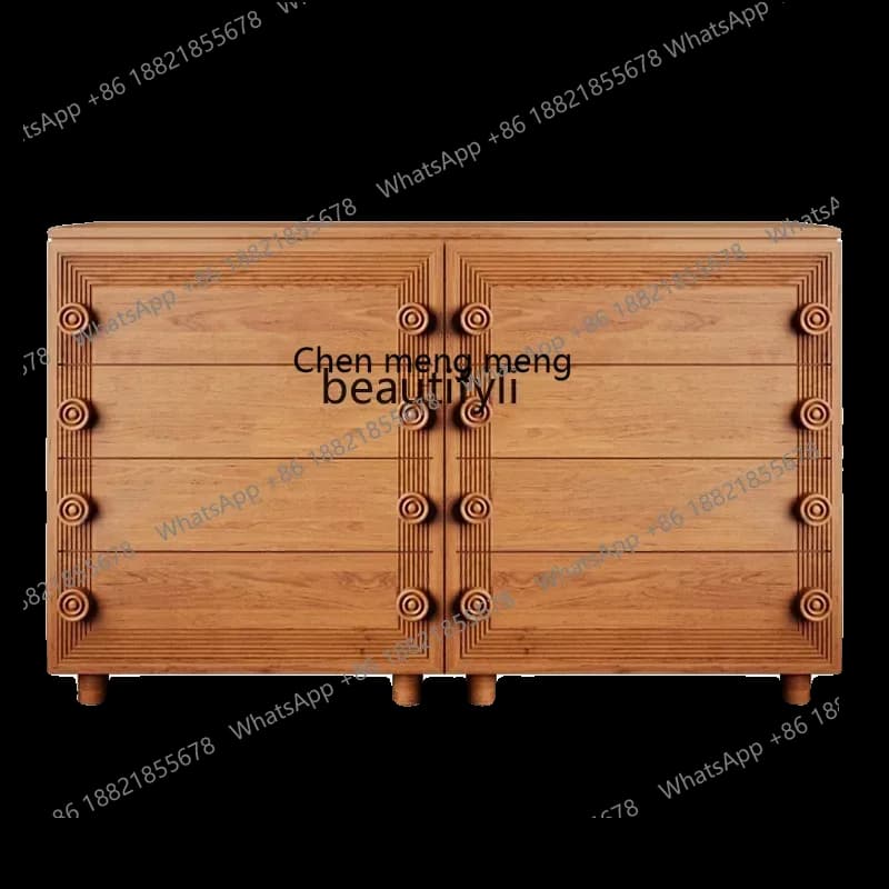 X  0R French medieval solid wood chest, log color old retro porch cabinet, locker R