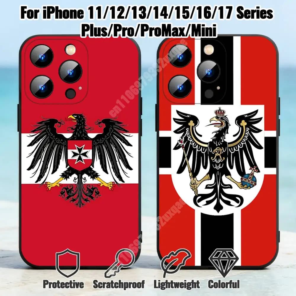 Prussian Imperial Eagle Flag Phone Case for iPhone 17 16 Pro Plus Air 15 14 Max Mini 12 11 Soft Shockproof Cover