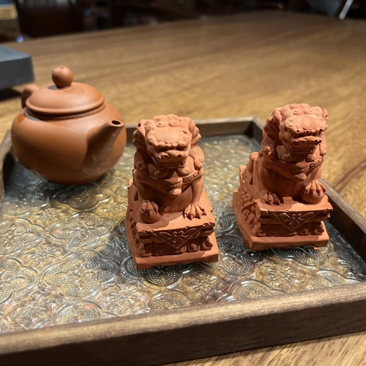 Minnan Red Brick Fortune Lion Tea Pet Pair Creative Gongfu Decor Fengshui wealth Collection Crafts Home Desk Statue sculpture