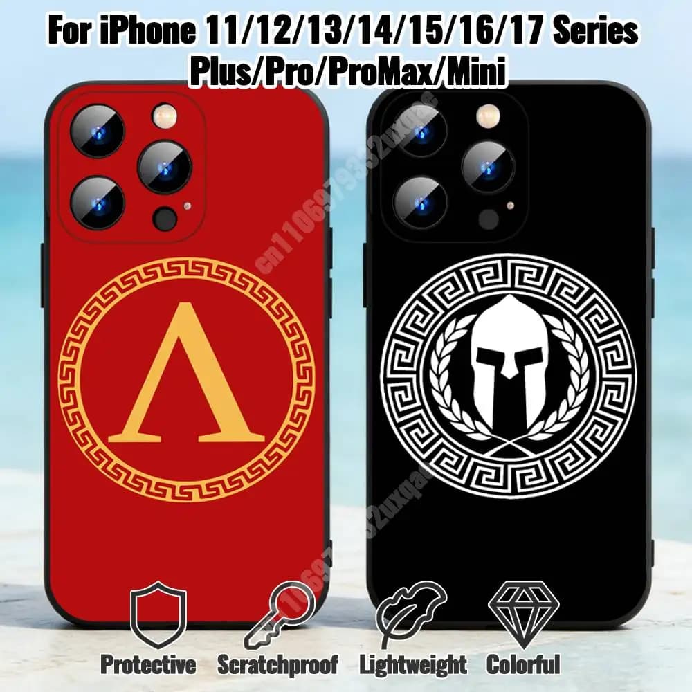Ancient Sparta Gladiator Flag Phone Case for iPhone 17 16 16E 15 14 Pro Plus Air 13 12 11 Max Mini X XR XS TPU Bumper