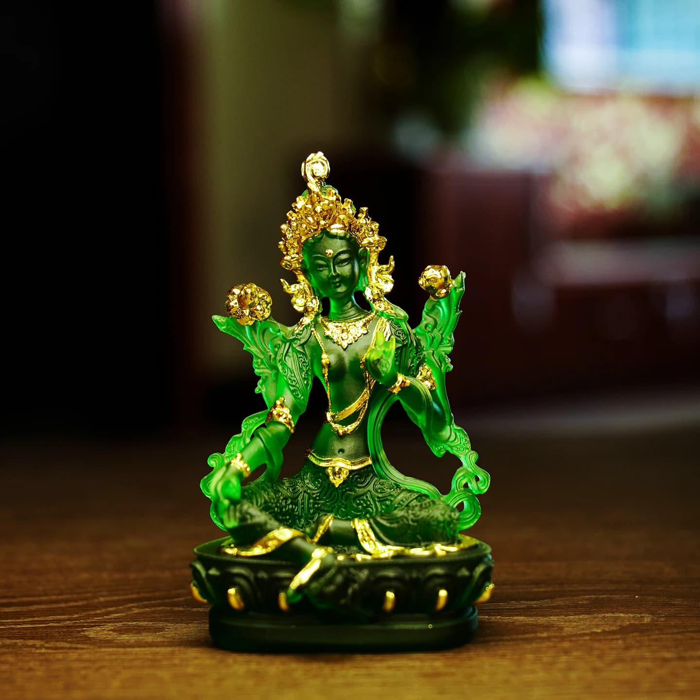 Exquisite Tibetan Buddhist Water Glass Green Tara Tantric Buddha Statue Home Worship Buddha Ornament