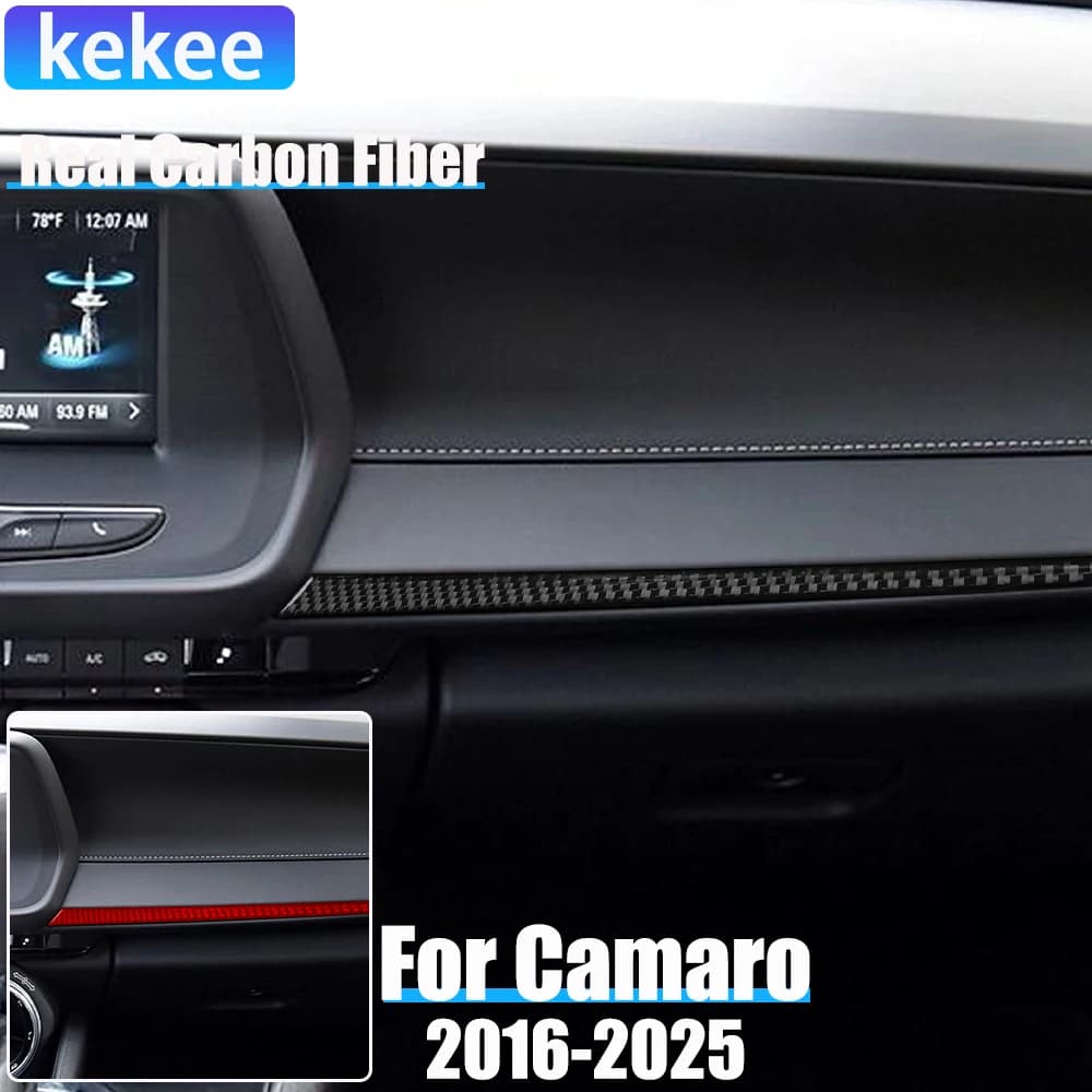 Real Carbon Fiber Car Accessories Passenger Dashboard Decorative Trim Cover Soft Sticker For Chevrolet Camaro 6th Gen 2016-2025