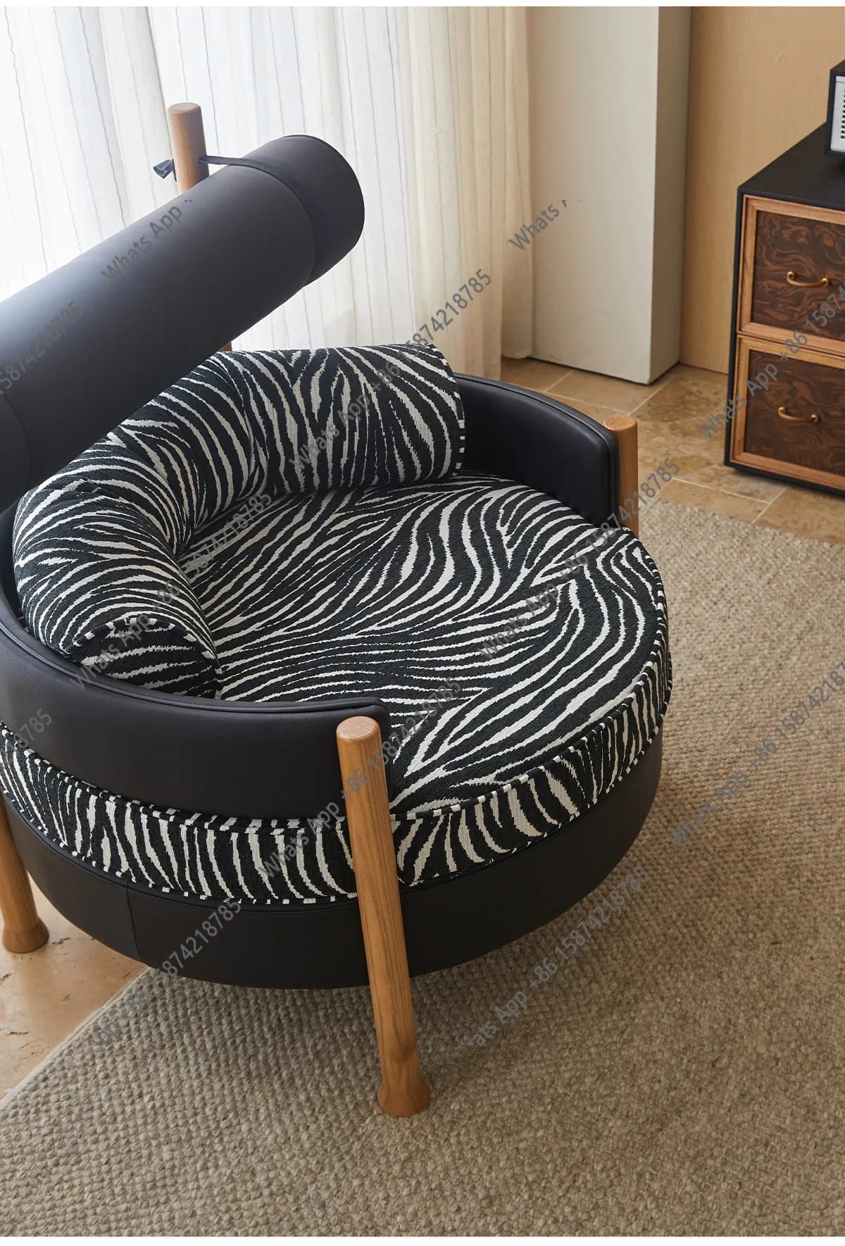 Solid wood single sofa chair balcony leisure chair living room retro fabric sofa side chair 2025 new