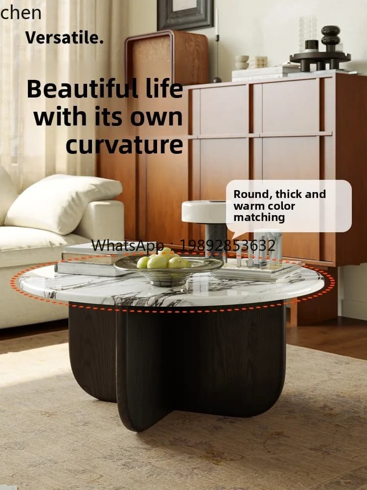 Modern Simple Coffee Table Home Living Room Marble Solid Wood Round Light Luxury