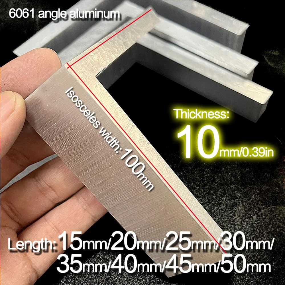 6061 Aluminum Alloy Angle Aluminum, Thickness: 10mm, Edge Width: 100mm, Length: 15mm, 20mm, 25mm, 30mm, 35mm, 40mm, 45mm, 50mm