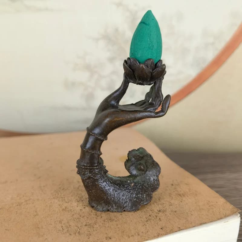 Copper alloy backflow burner, home tea ceremony accessory, Zen-style decoration, indoor sandalwood incense tower holder,