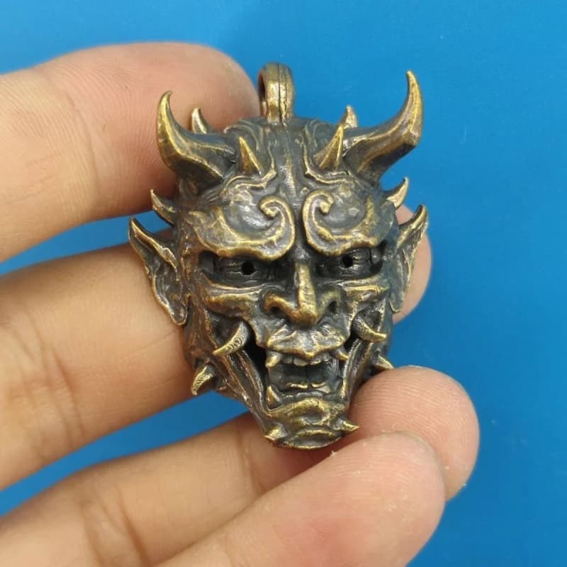 Retro Brass Bronze Devil Head Statue Mask Face Devil Figurine Ornaments Modern Exquisite Handicraft