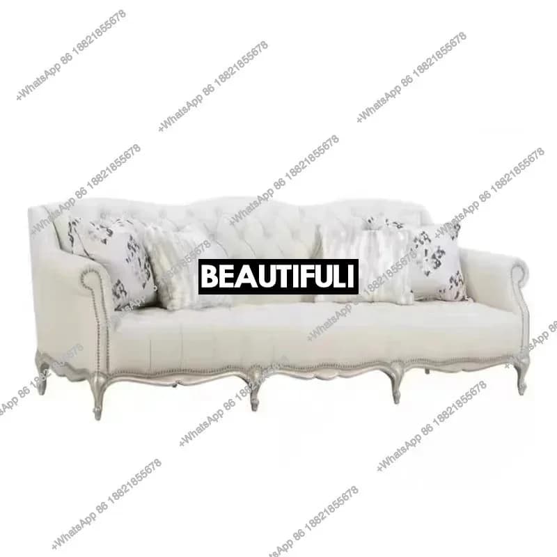 American sofa combination French retro solid wood carving flower living room sofa
