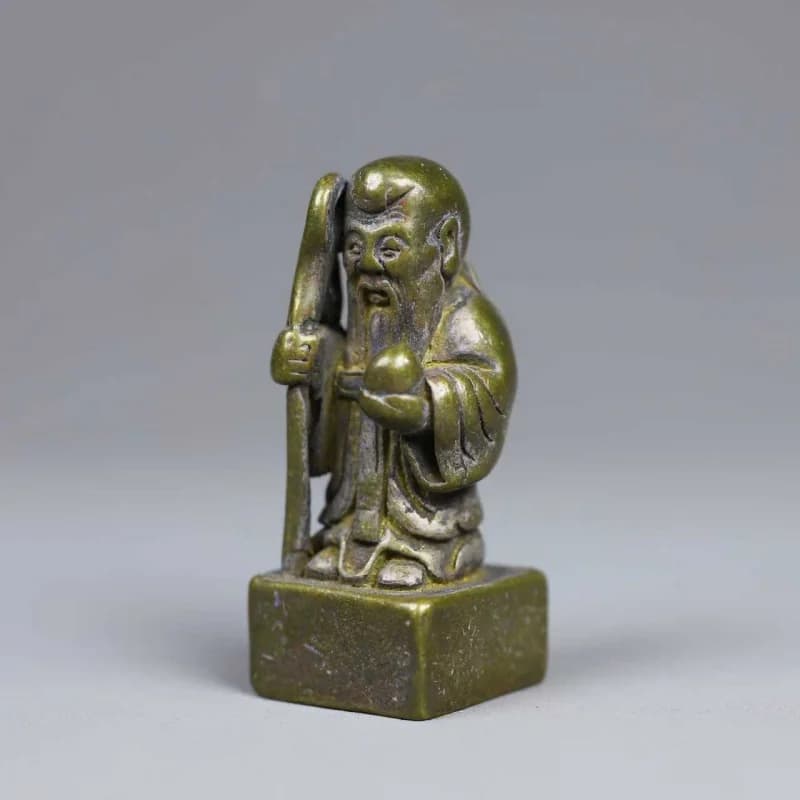 Ancient longevity ornament, vintage collectible miscellaneous copperware, copper seal, desktop study paperweight
