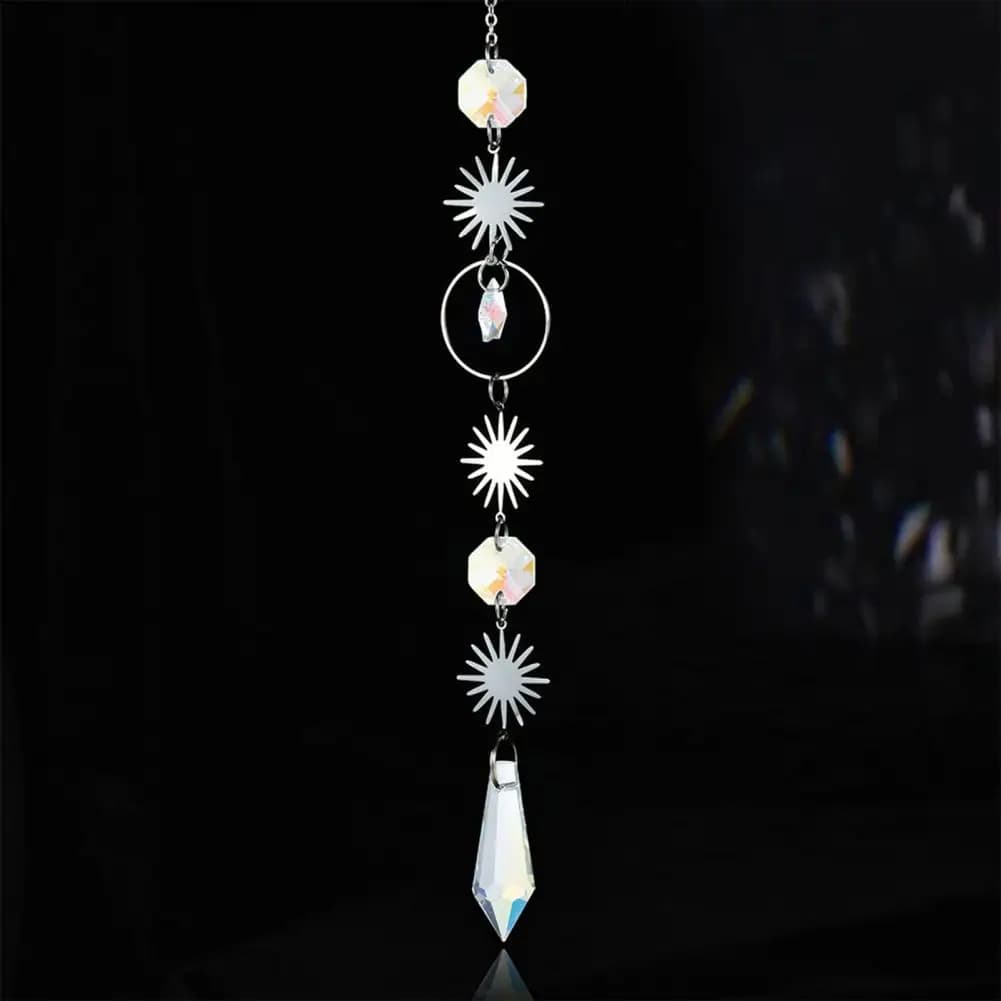 Garden Decor Chime Silver Wind Chime Suncatcher Star Moon Sun Hanging Ornament Light Catcher Prism Decoration for Window Patio