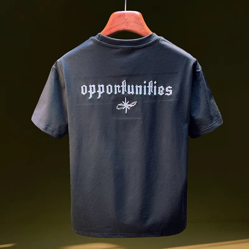 Summer high-end embroidered T-shirt men's trendy loose and comfortable elastic short sleeved top casual versatile men's clothing