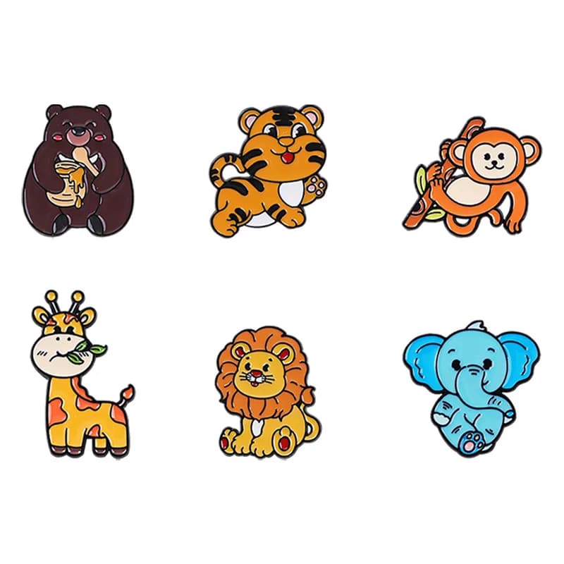 Cute Animal Pin Badge Lion Tiger Giraffe Brooch for DIY Clothes Scarf Tshirt Jeans Kids School Bag Decor Unisex