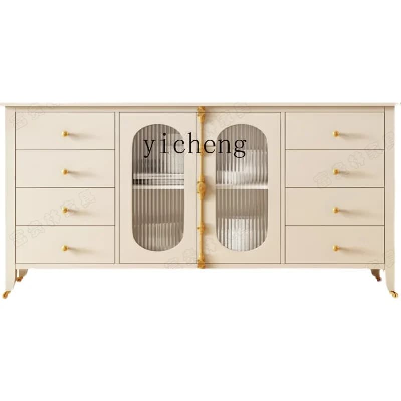 G2  simple light luxury solid wood glass door dining side cabinet foyer entrance multi-drawer chest cabinet