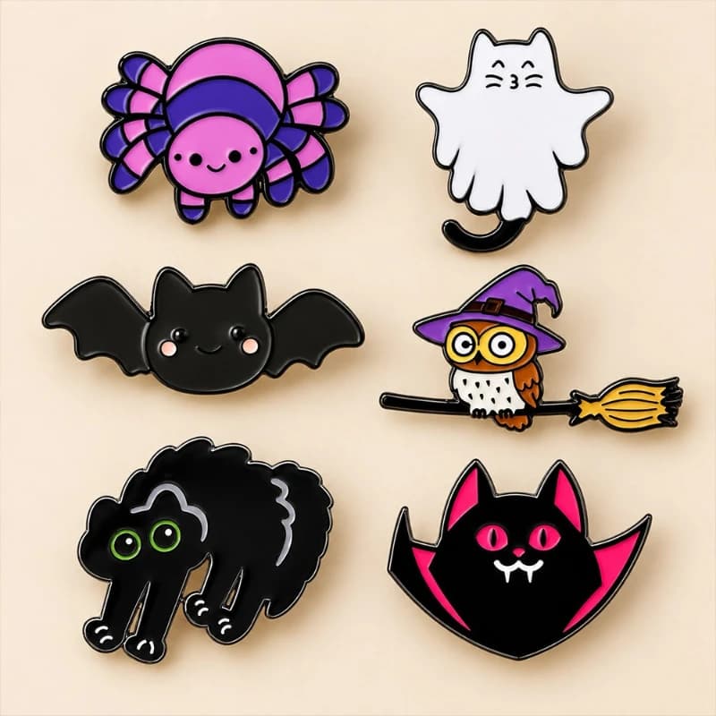 Cartoon Halloween Cute Ghost Spider Owl Bat Alloy Brooch Casual Party Badge Pins DIY Clothing Bags Hat Scarf T-shirt Accessory