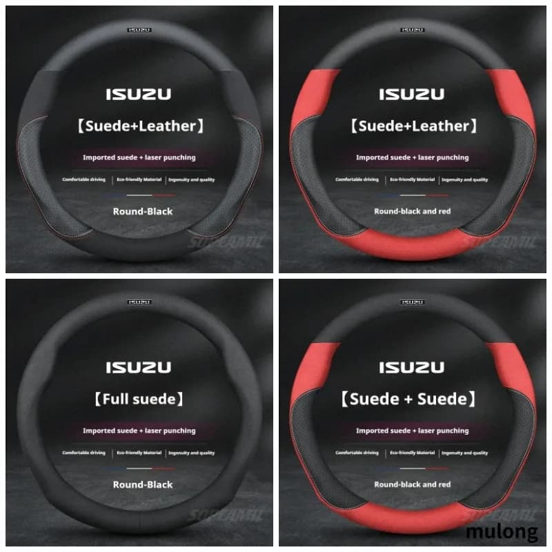 For ISUZU D-MAX V-CROSS T17 T30 Mu-X TAGA 37-38cm Leather Suede Anti-slip Breathable Car Steering Wheel Cover Accessories
