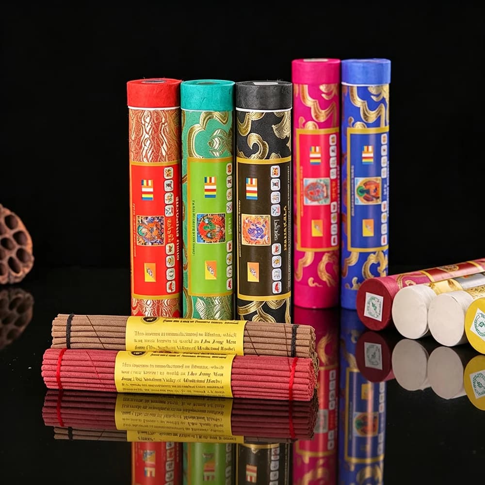 Bhutan Brocade Tube Incense Sticks, Himalayan Natural Herbal Tibetan Incense, Indoor Purifying Aroma for Worship & Meditation