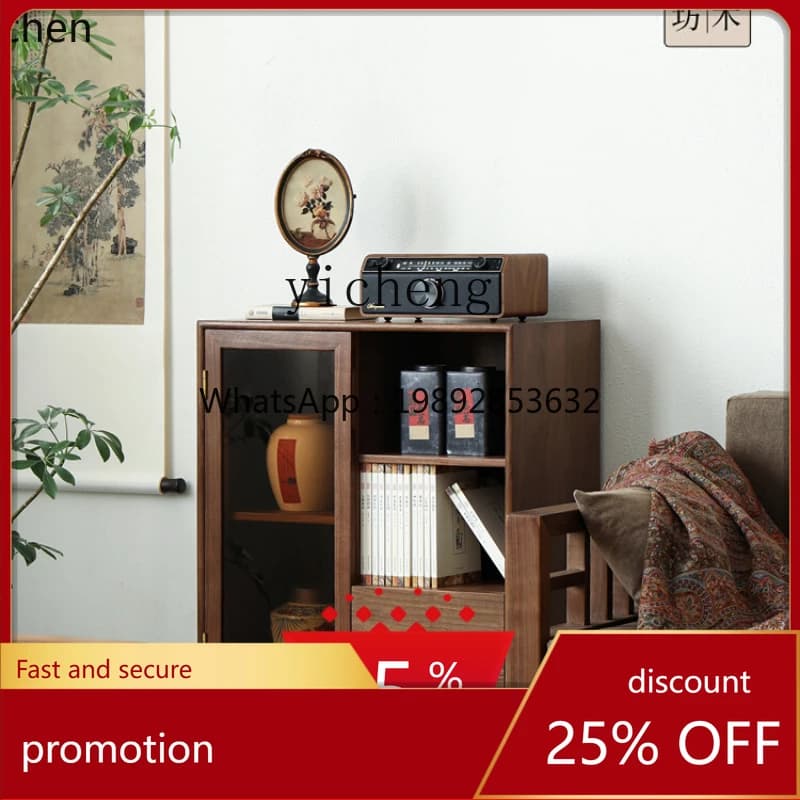 ZMLNew Chinese Style Black Walnut Solid Wood Sideboard Integrated Wall Living Room Dining Table Sofa