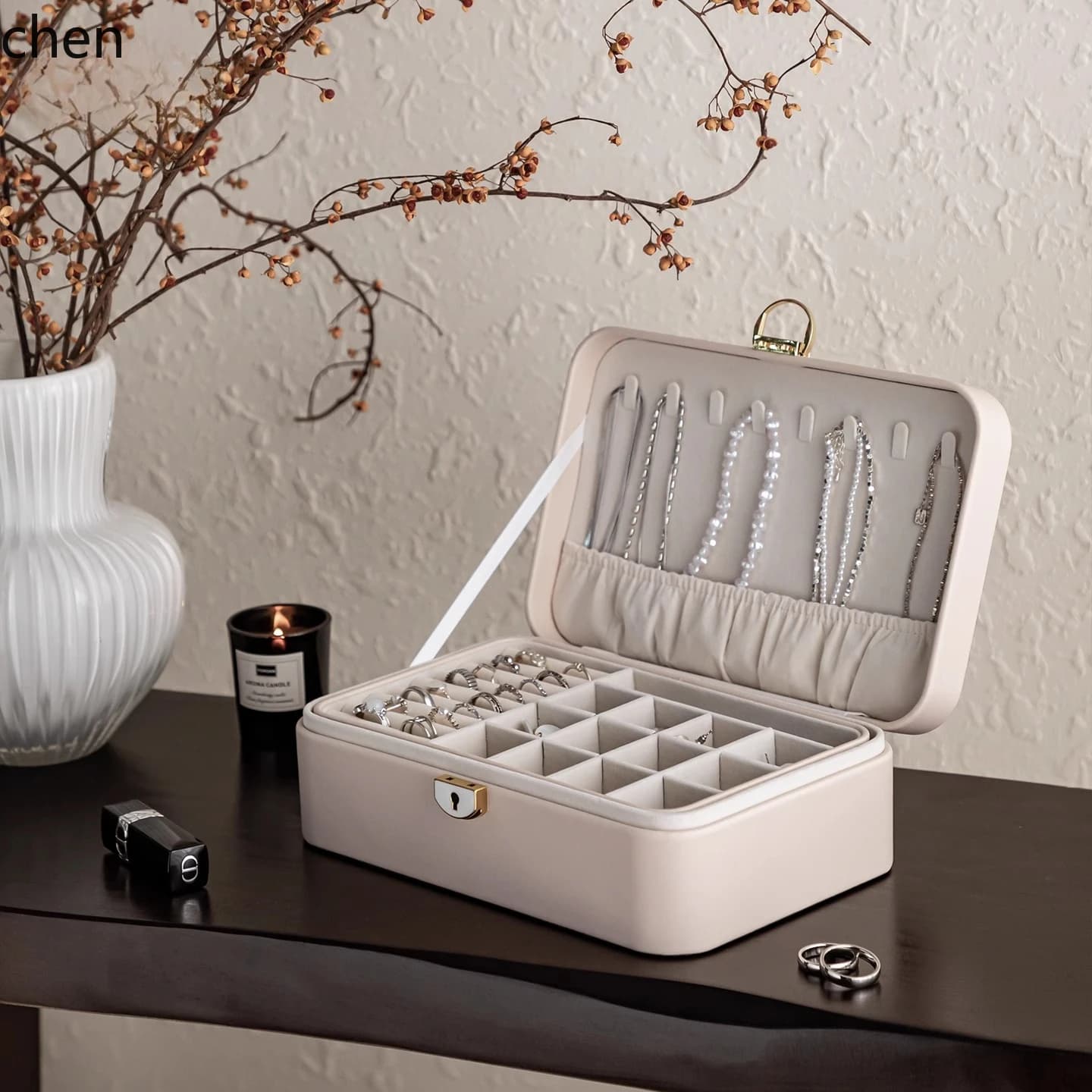 ZML jewelry box, high-end exquisite earrings, storage bag, necklace, bracelet, and lock storage box.
