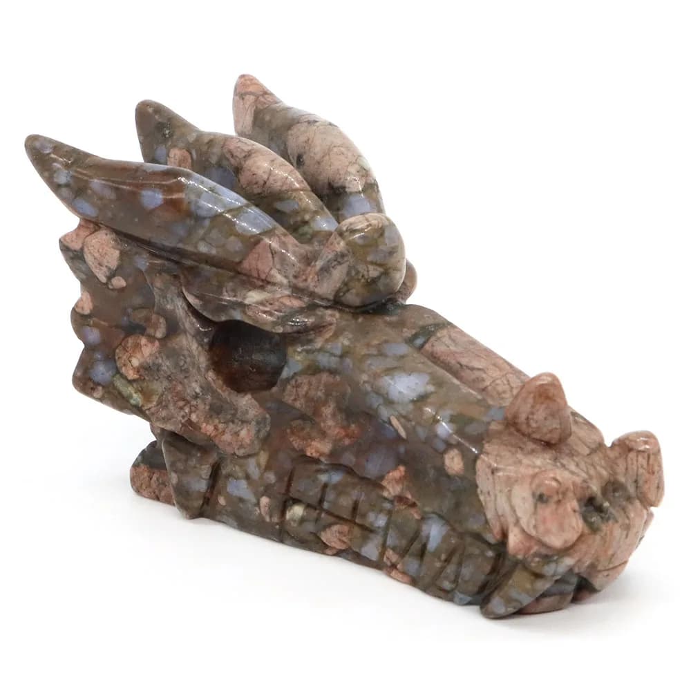 4" Dragon Head Statue Natural Stone Rhyolite Crystal Hand Carved Reiki Healing Gemstone Figurine Home Room Feng Shui Decor Gift