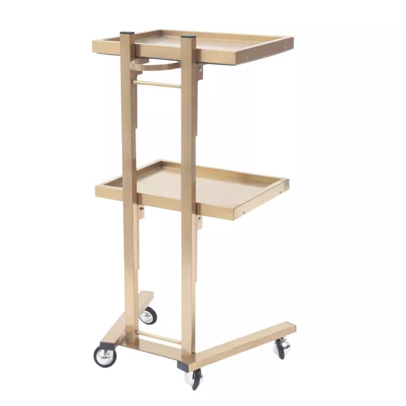 Stainless Steel 2-Tier Gold Rolling Cart - Foldable Tray Trolley for SPA & Beauty Salon