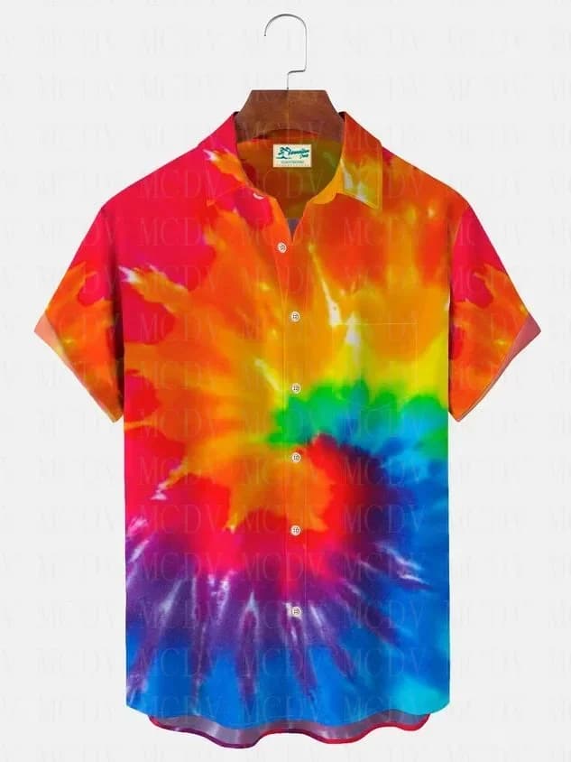 Royaura Ombre Tie Dye Hippie Peace And Love Graphic Men's Vacation Beach Hawaiian Shirts