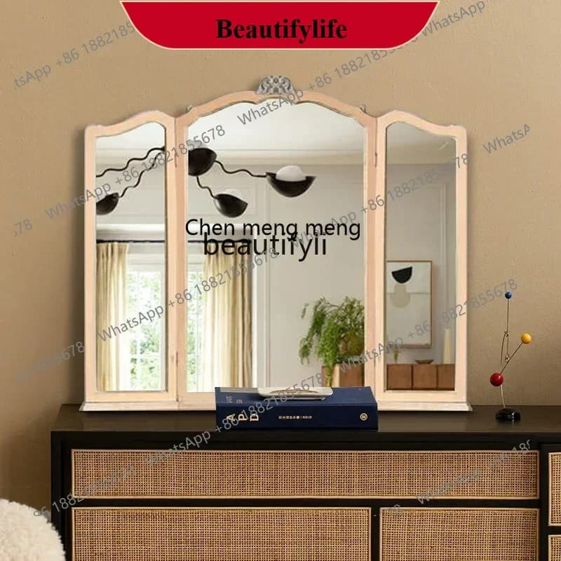 D178   French folding three-sided mirror, vintage fireplace wall hanging, art decoration mirror, bathroom mirror