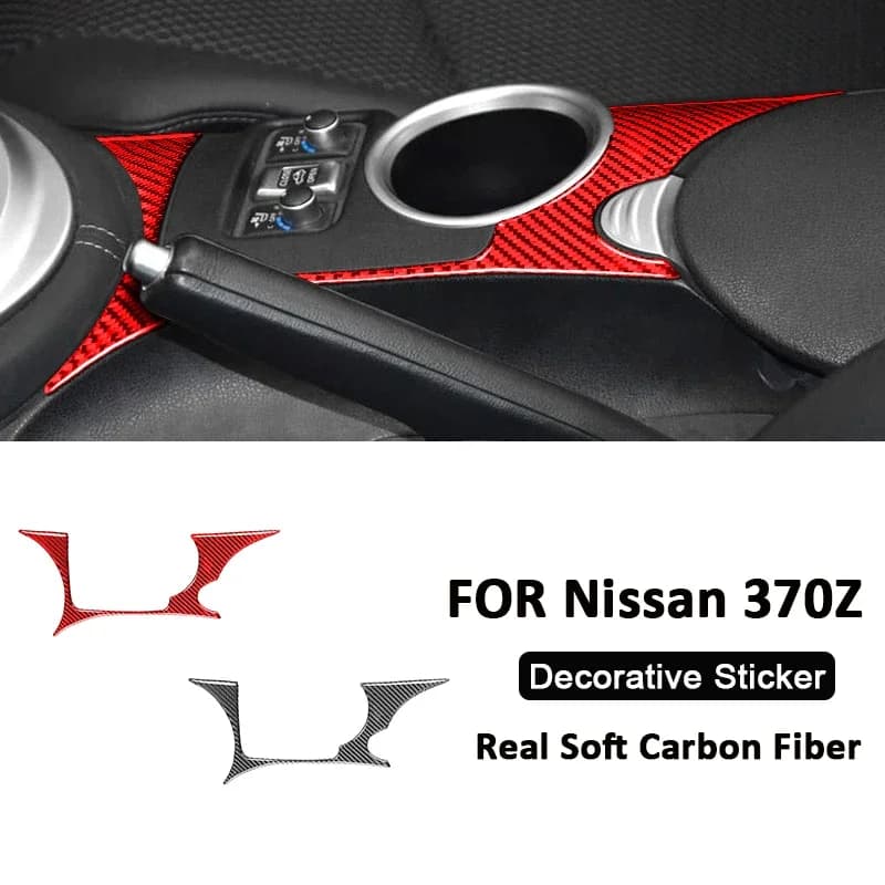 For Nissan 370Z Soft Carbon Fiber Car Central Control Water Cup Holder Panel Frame Decoration Sticker Auto Interior Accessories