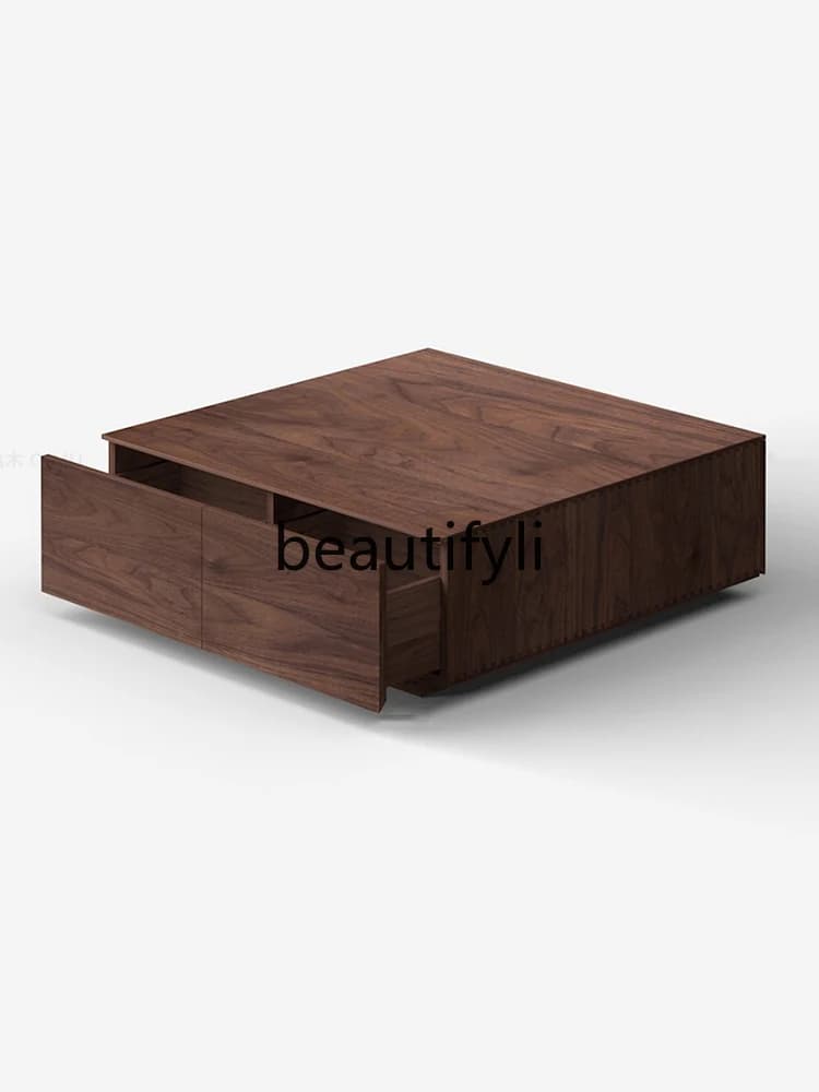 North American black walnut TV cabinet coffee table combination solid wood Nordic Japanese square locker