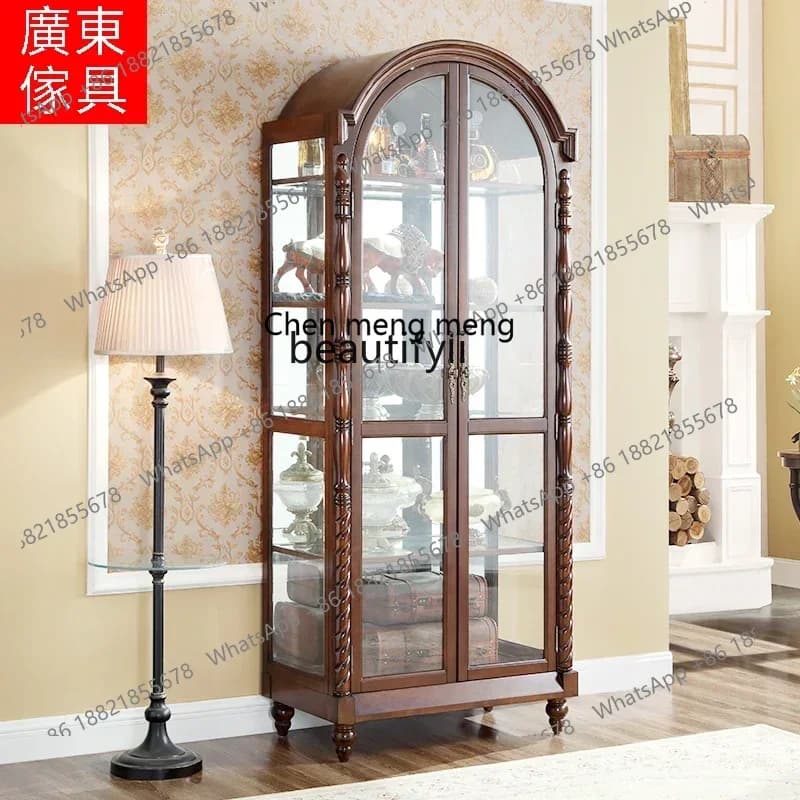 X Q American all-solid wood double-door   European retro arched household partition wall glass display cabinet