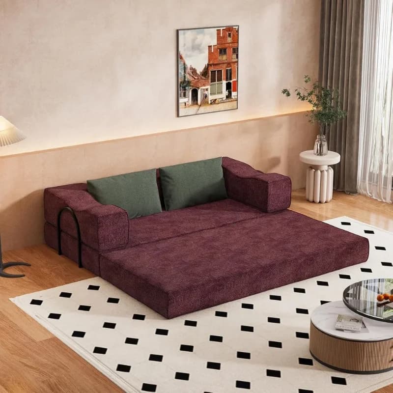 Sofa Bed - 80"Convertible Couch Bed 2 Pillows,Fold Out Couch,Foam Spring Floor Mattress
